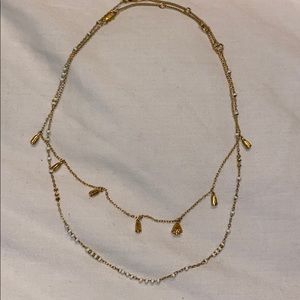 Double layered gold and beaded rose necklace